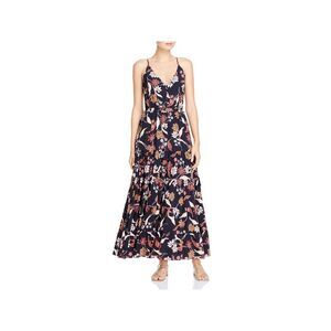 DOLAN Womens Black Floral Spaghetti Strap V Neck Maxi Fit + Flare Dress XS
